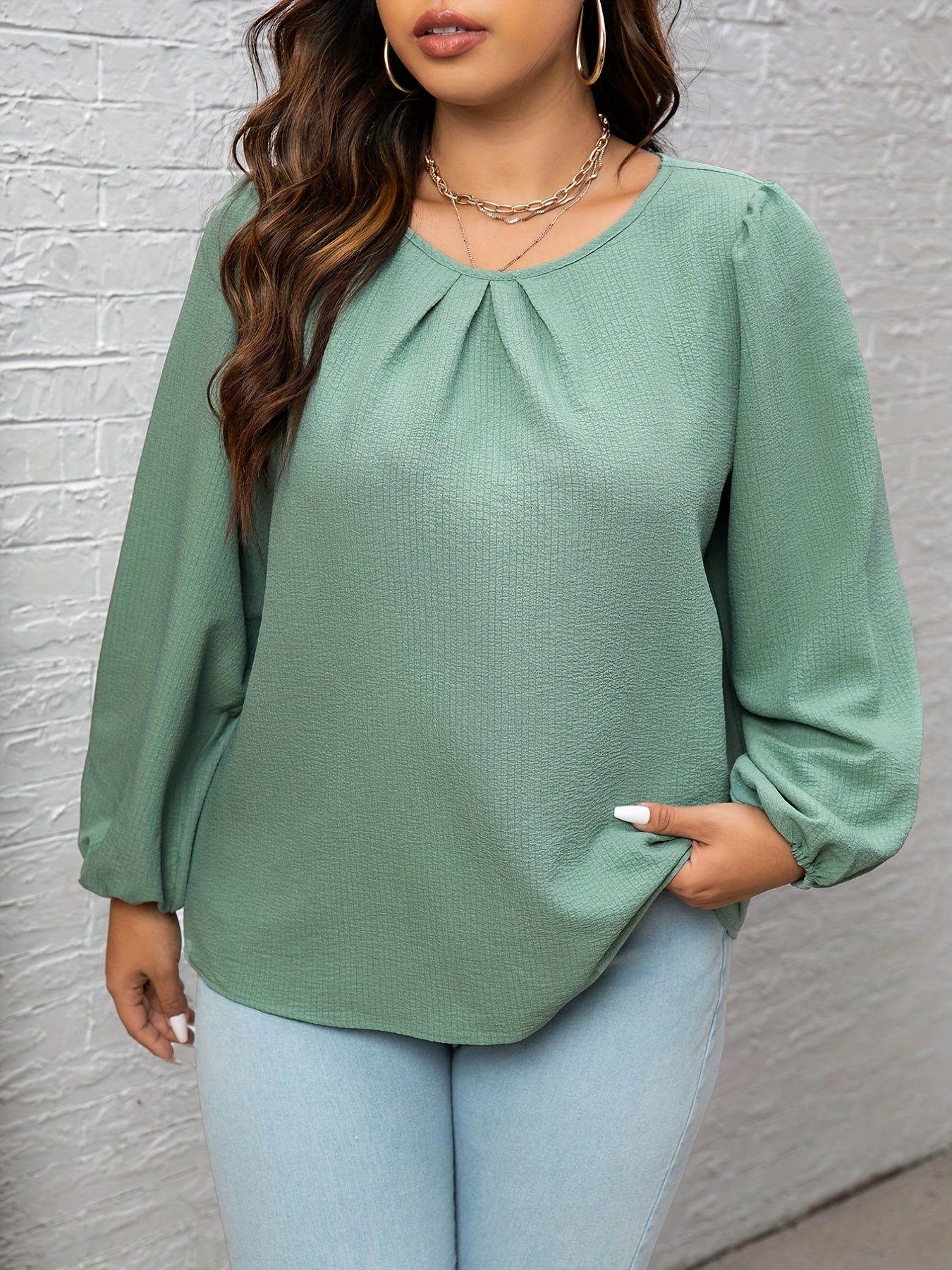  Textured Long Sleeve Blouse