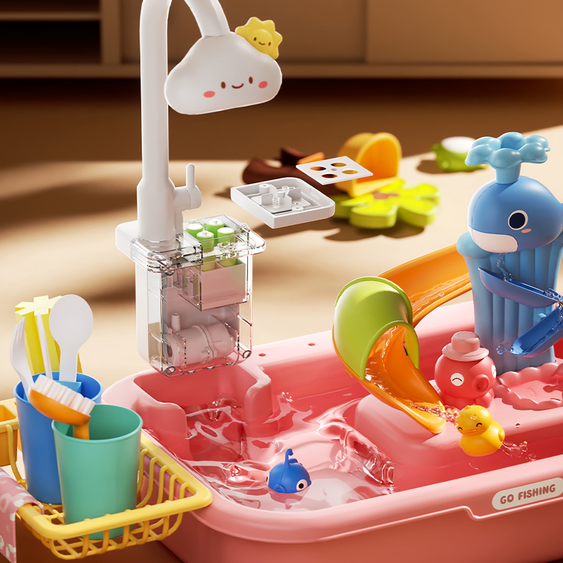 Kids' Playset with Dishwasher & Water Bath Pretend Toy