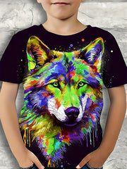 Wolf Colorful Painting Print T shirt Kids Boys Casual Summer Clothing