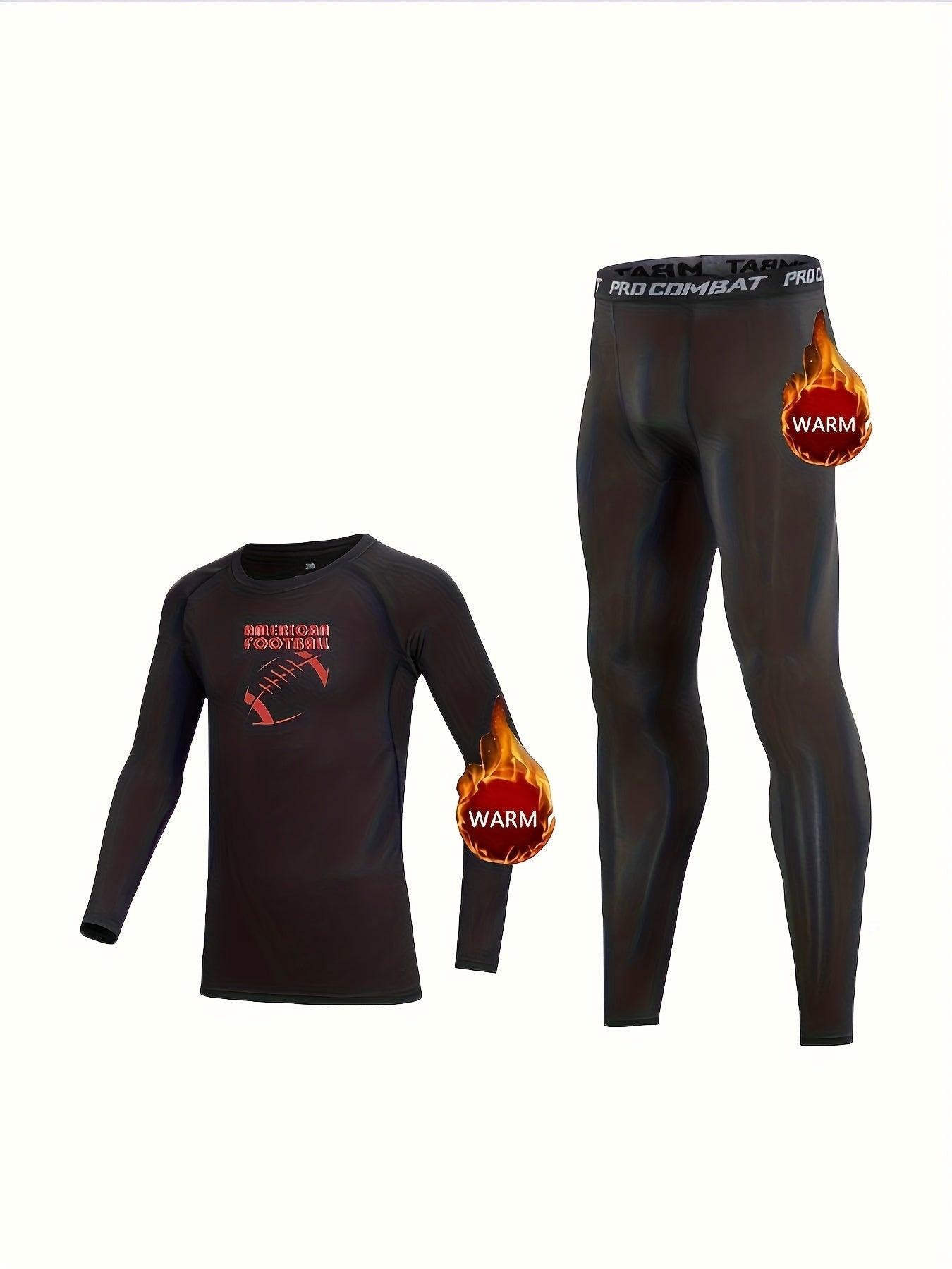 2pcs Toddler Kids Fleece Thermal Compression Sets Football Print