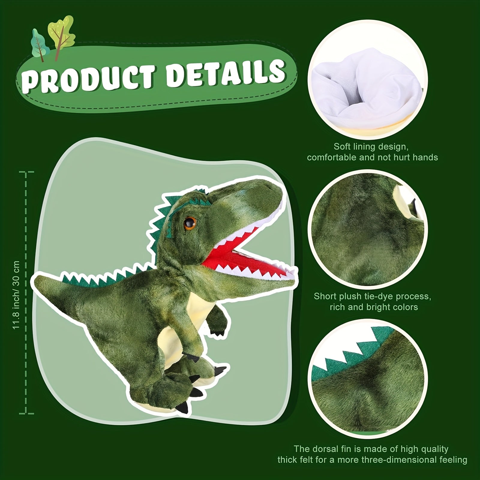 Realistic Dinosaur Hand Puppets Soft Plush Toy Set for Kids