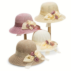 Flower Ribbon Decor Bucket Hat Solid Sun Hat For Women