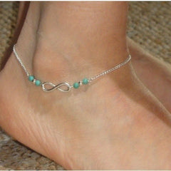 Round Turquoise Beads Chain Anklet 8 inch Foot Jewelry