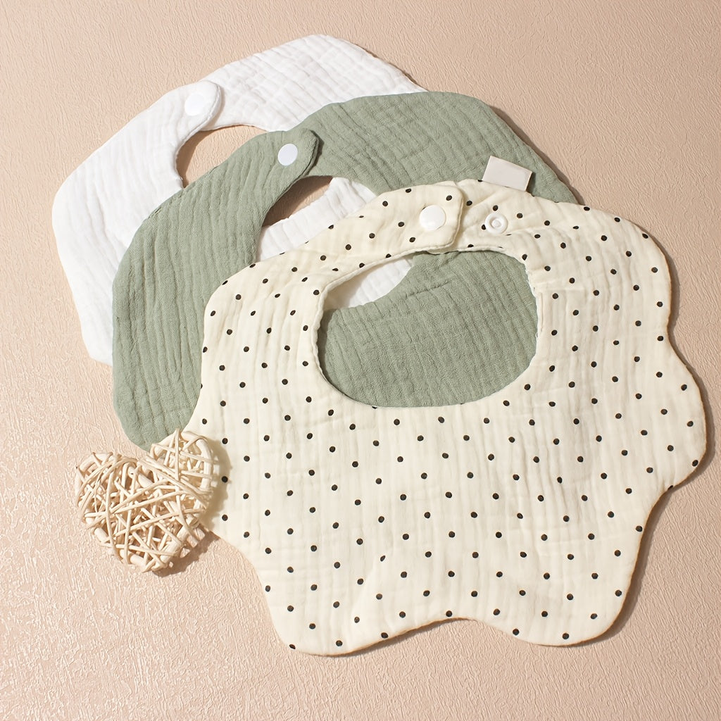 3 Pack Petal Shaped Baby Bibs Absorbent Gauze Drool Bibs Snap Closure