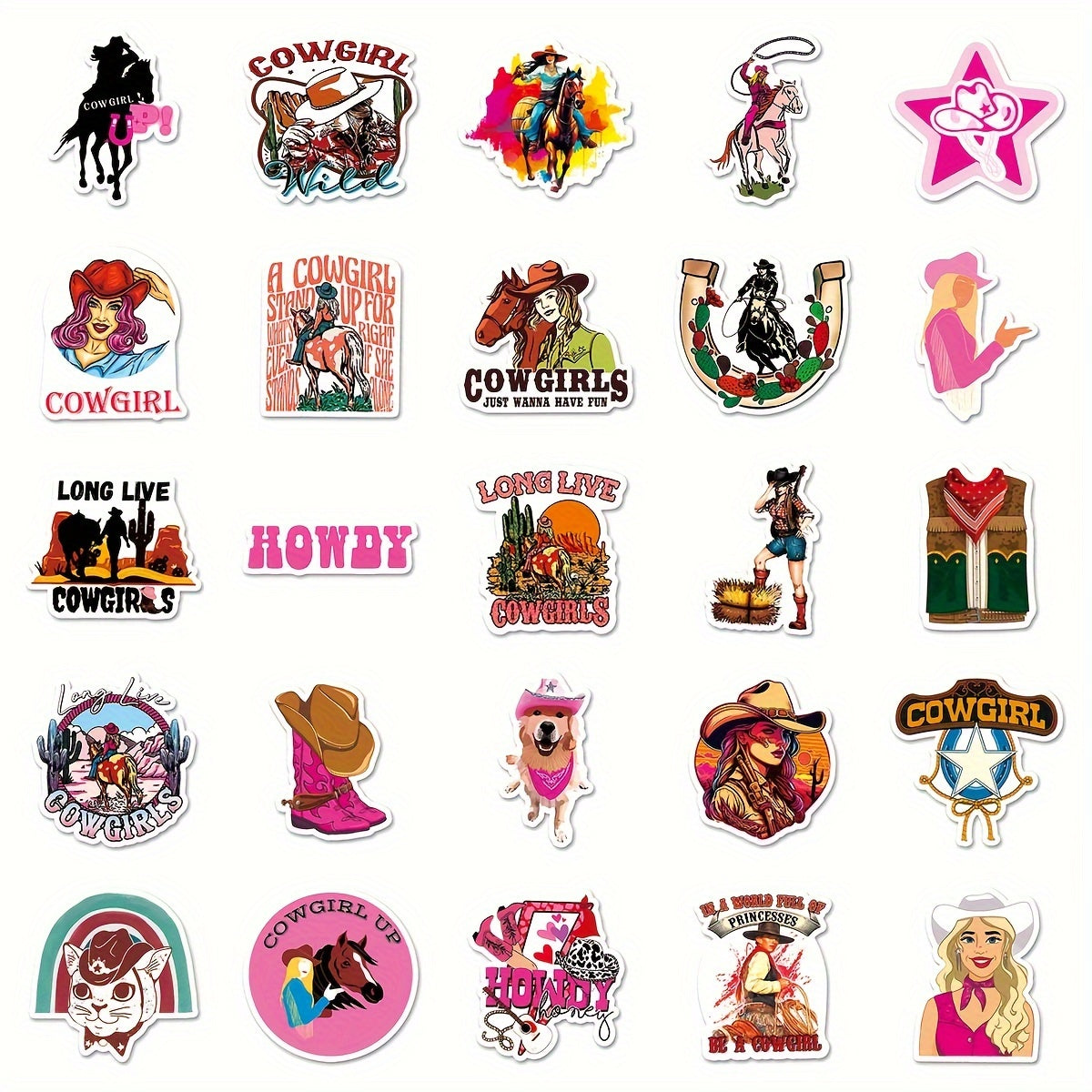 50pcs Cowgirl Cartoon Graffiti Stickers Waterproof Sticker