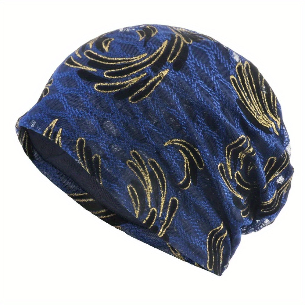 Lace Embroidery Beanie Vintage Elastic Turban Casual Head Wrap Soft Bonnet