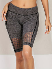 Women's Gray Mesh Hollow Yoga Shorts High Waist Quick Dry & Stretch Knee Length