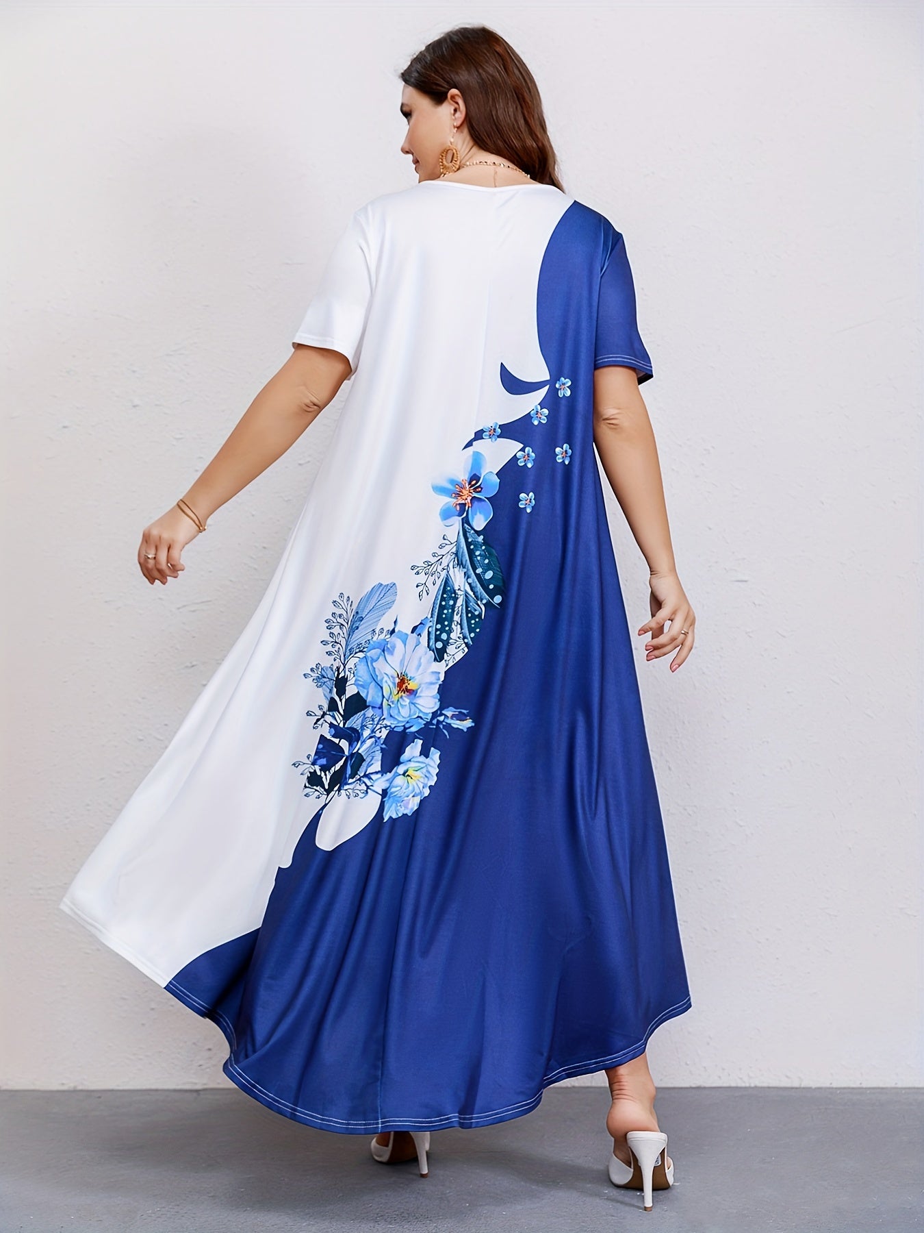  Colorblock Floral Print Maxi Dress