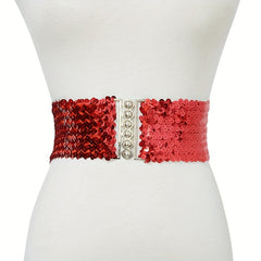 Sparkling Sequins Wide Belt for Women Elastic Dress Coat Waistband