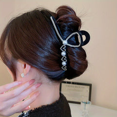 Heart Hair Claw Clip w/ Pearl Chain - Girls Ponytail Hol