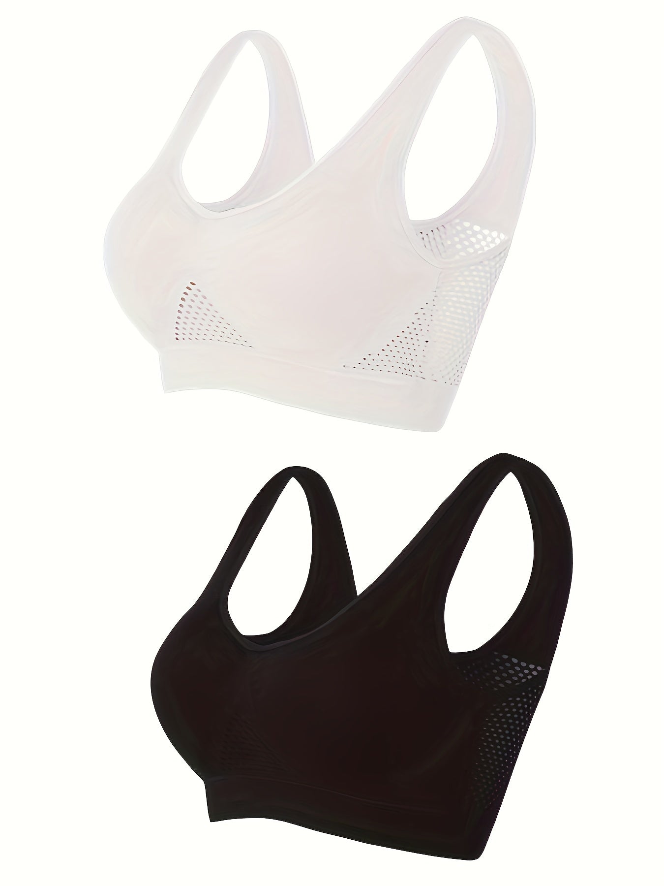 2 Pk Plus Size Sports Bras Set Women's Plus Solid Seamless Breathable Yoga Bra