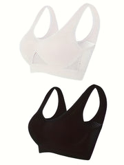 2 Pk Plus Size Sports Bras Set Women's Plus Solid Seamless Breathable Yoga Bra