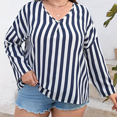  Stripe Print V Neck Blouse
