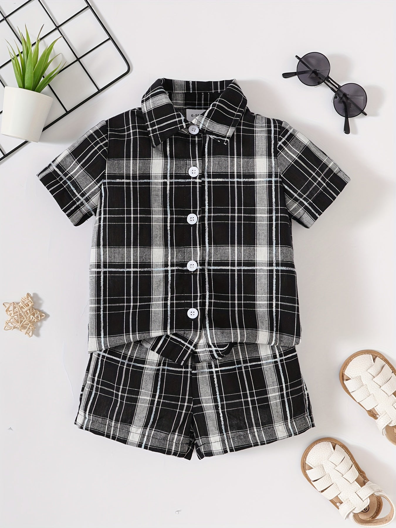 Baby Boy Casual Set Plaid Shirt & Shorts