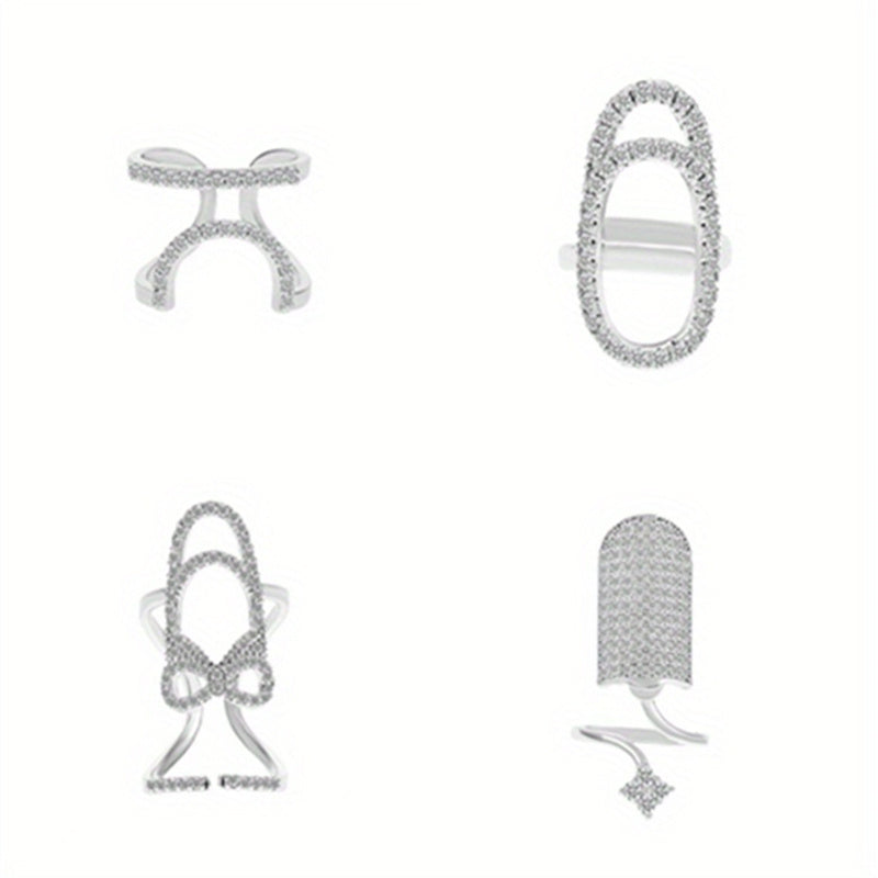 Alloy Geometric Nail Caps Set Of 4 Rings Hand Decoration Rhinestones