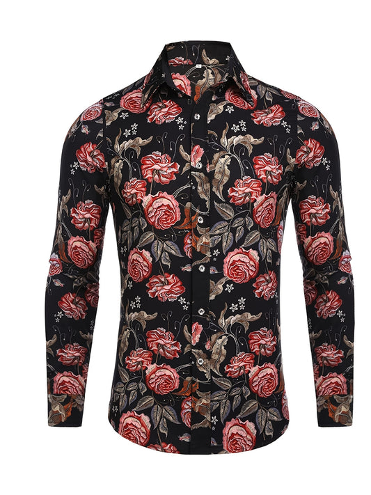 Men's Long Sleeve Print Dress Shirt Casual Button Down Shirt