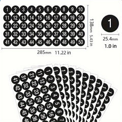 Waterproof Numbered Labels/Stickers 1-50, 6 Colors, Strong Adhesion