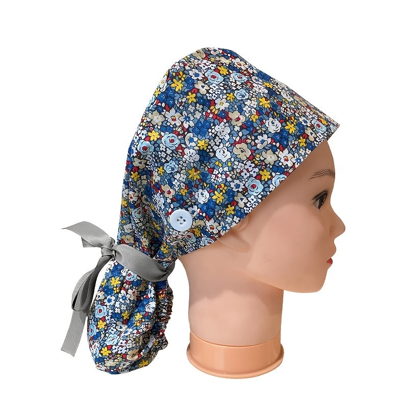 Green Print Work Cap Cartoon Adjustable Elastic Lace Up Cap