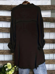  Solid Long Sleeve Button Up Tunic Shirt Top