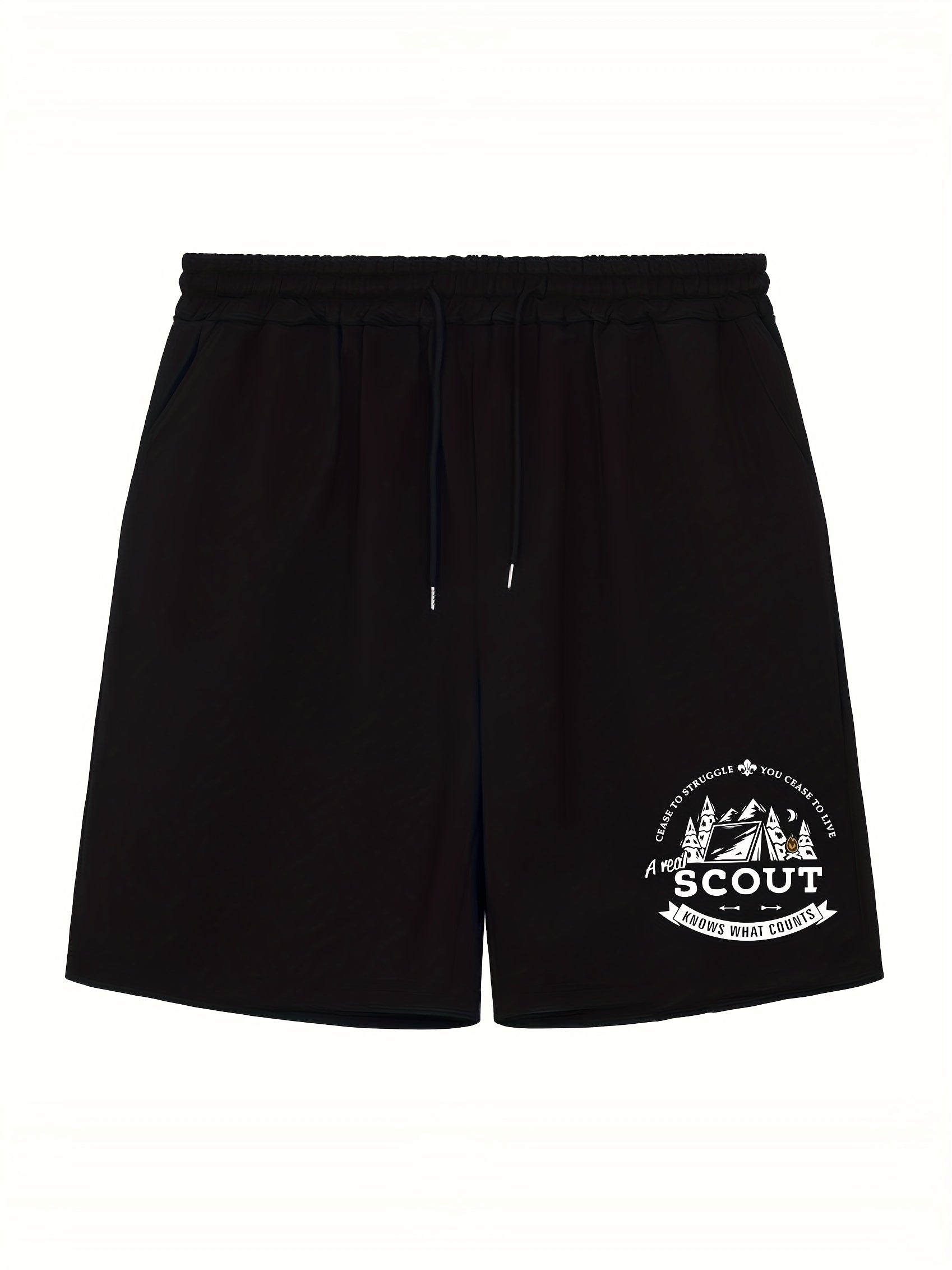 Men's Camping Graphic Shorts Athletic Letter Print Stretch Drawstring Shorts