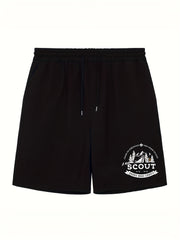 Men's Camping Graphic Shorts Athletic Letter Print Stretch Drawstring Shorts