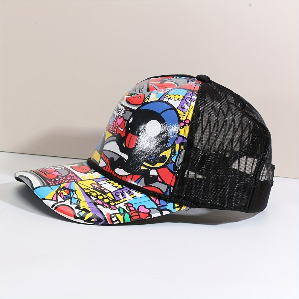 Cartoon Print Baseball Cap Hip Hop Unisex Breathable Mesh Trucker Hat