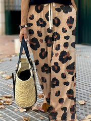  Leopard Print High Rise Wide Leg Trousers