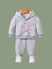 Girls 2pcs Rabbit Pattern Hooded Sweatshirt & Sweatpants Set