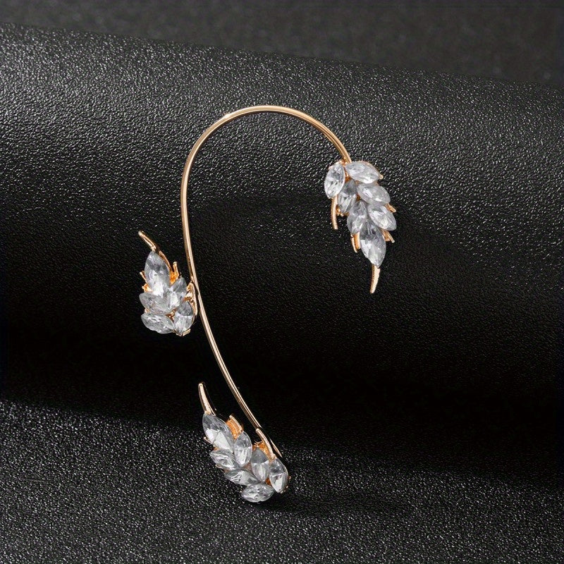 Leaf Feather Ear Hanging Light Flash Zirconium Ear Clip Earrings