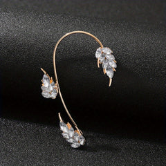 Leaf Feather Ear Hanging Light Flash Zirconium Ear Clip Earrings