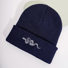 Snake Embroidered Beanie Hat for Women Christmas Gift