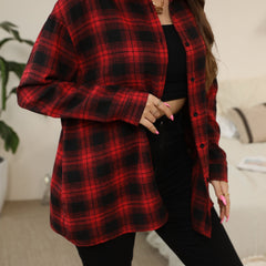  Plaid Print Long Sleeve Tunic Shirt