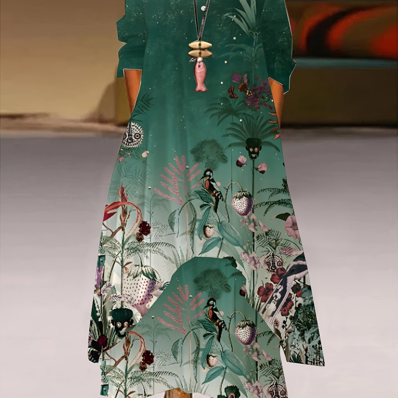 Floral Print Button Decor Maxi Dress