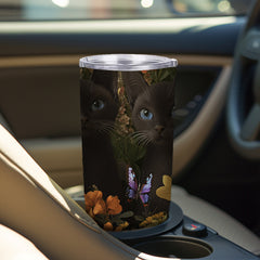 20oz Stainless Steel Tumbler Siamese Cats & Butterflies Double Wall Vacuum Insul
