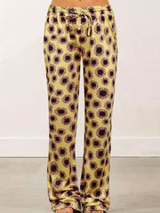 Sunflower Print Drawstring High Rise Casual Pants Plus Size
