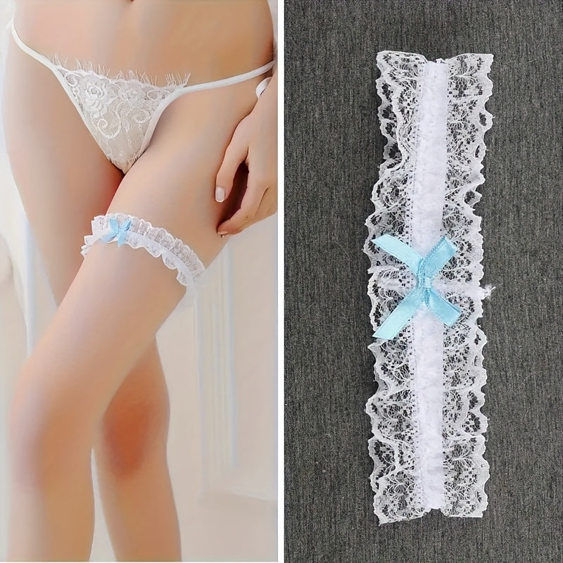 2pcs Elastic Bridal Garter w/ Bow & Lace Trim for Weddings & Showers Ideal Gift