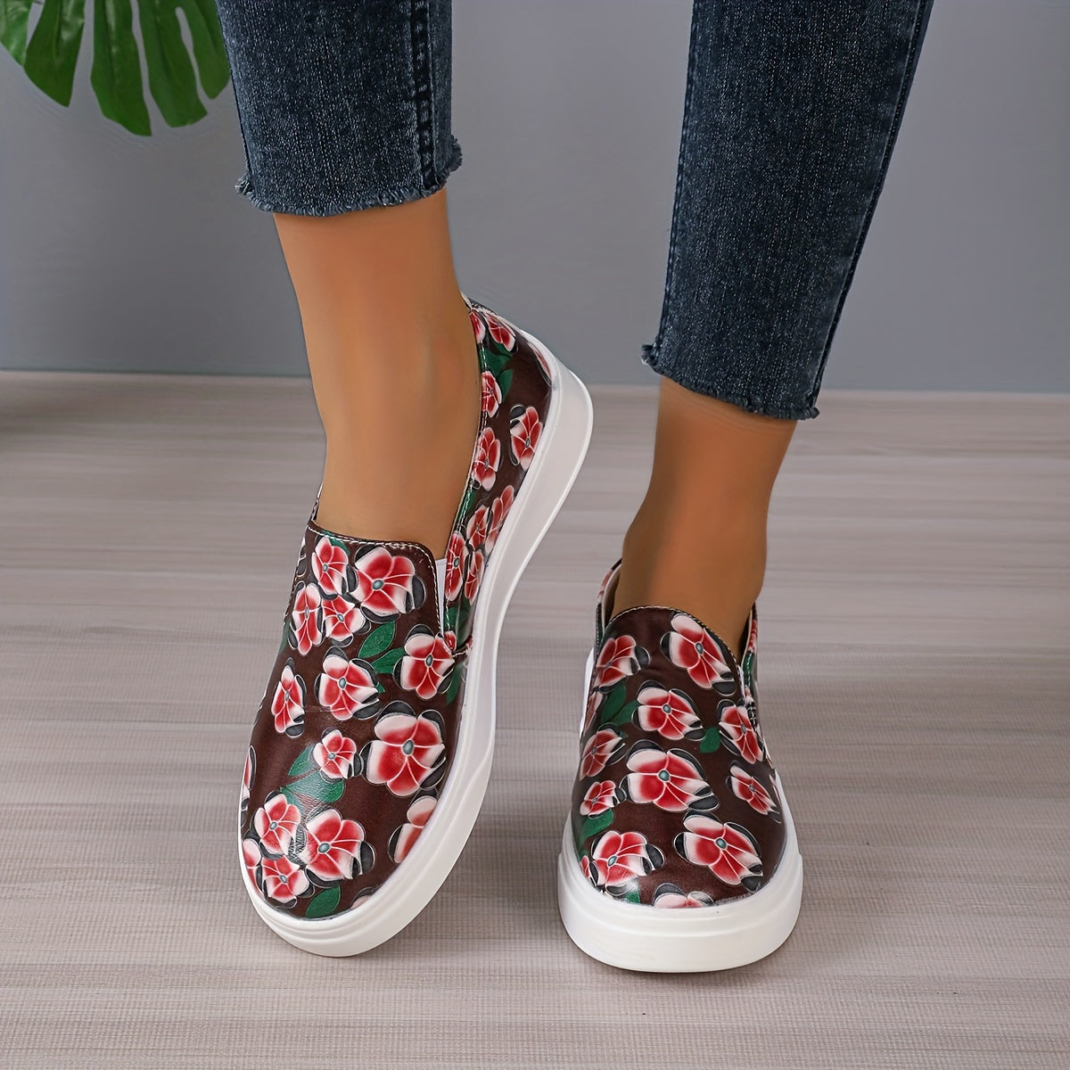 Floral Pattern Slip On Sneakers Lightweight Comfortable Shoes