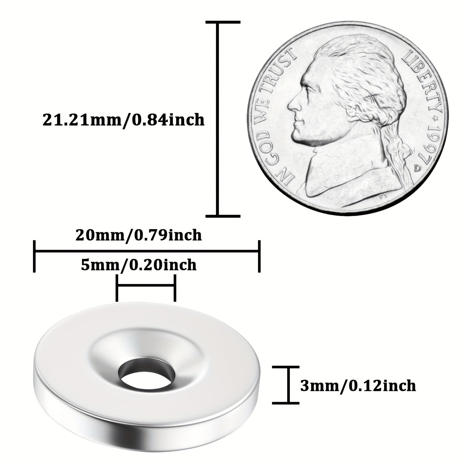 8pcs Neodymium Magnets 20x3mm Holes 5mm Round Disc Magnets