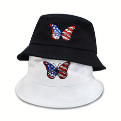 Butterfly Embroidery Bucket Hat Flag Pattern Unisex Basin Hat