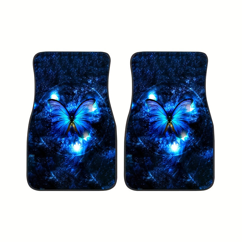 4pcs Butterfly Pattern Car Seat Cover Set Front & Rear Seat Mat Car Interior Acc