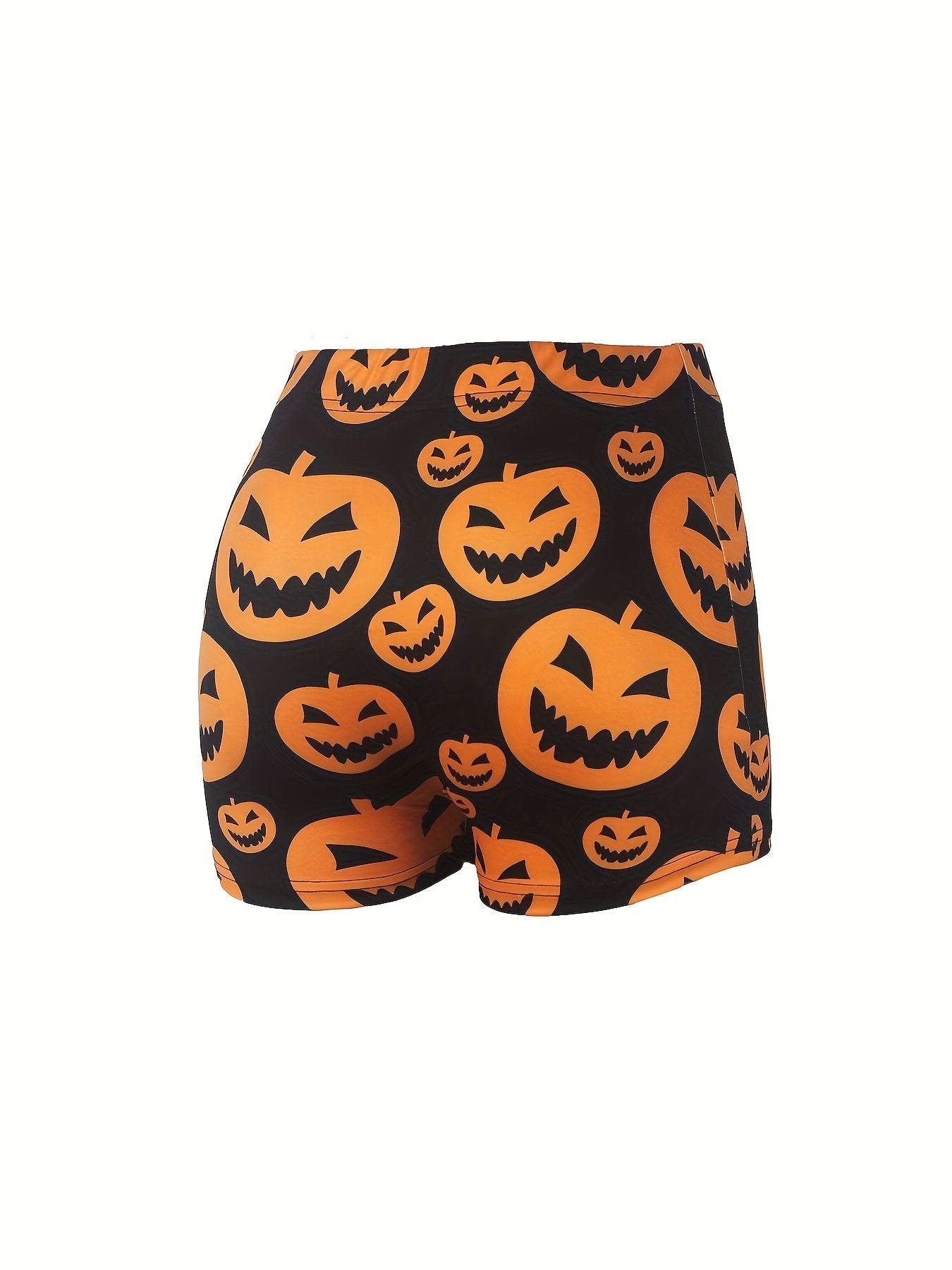 Women's Plus Funny Pumpkin Print Elastic High Rise Skinny Shorts