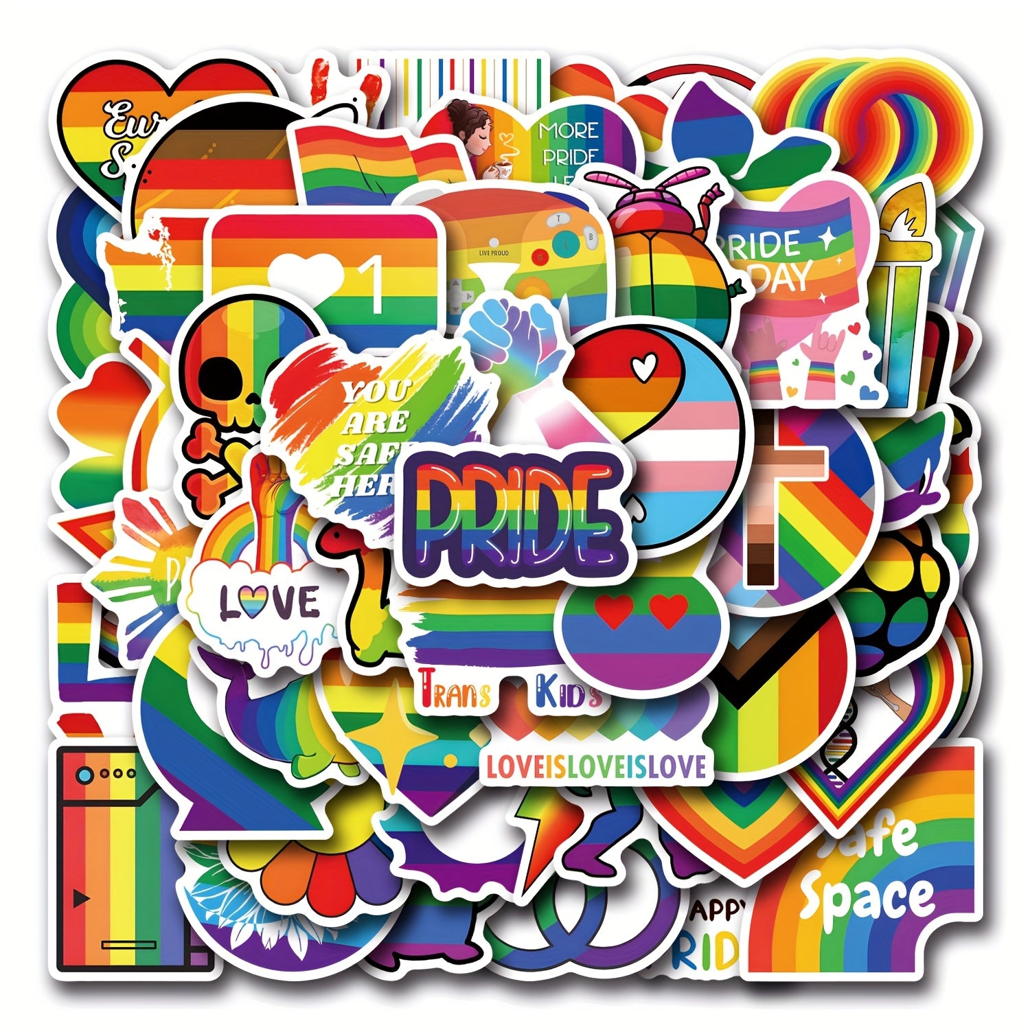 55 Pack LGBTQ Pride Rainbow Stickers Love Peace Space Design Decals