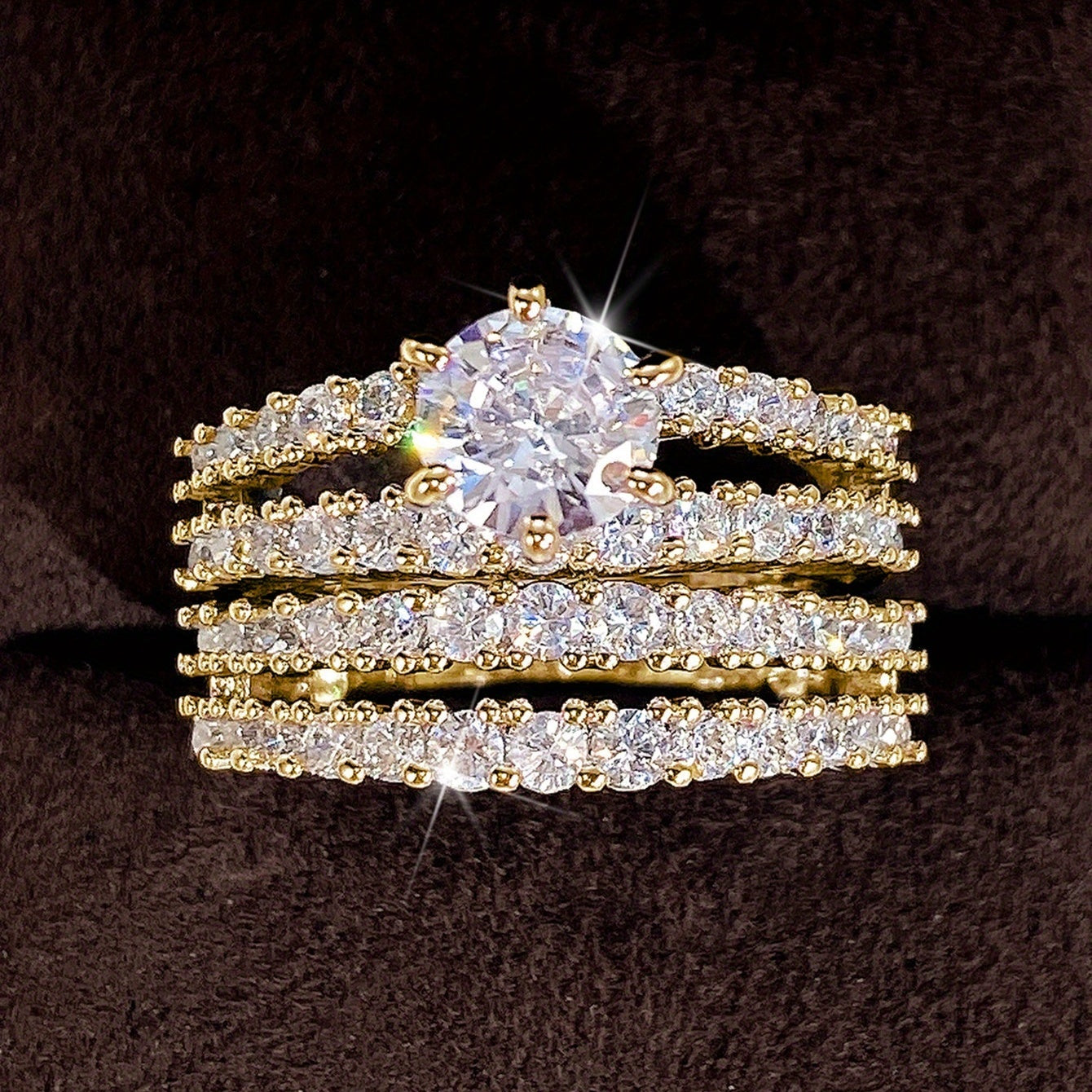 2 Pcs Bridal Wedding Rings 18K Plated 6 Prong Setting Zircon Rings For Women