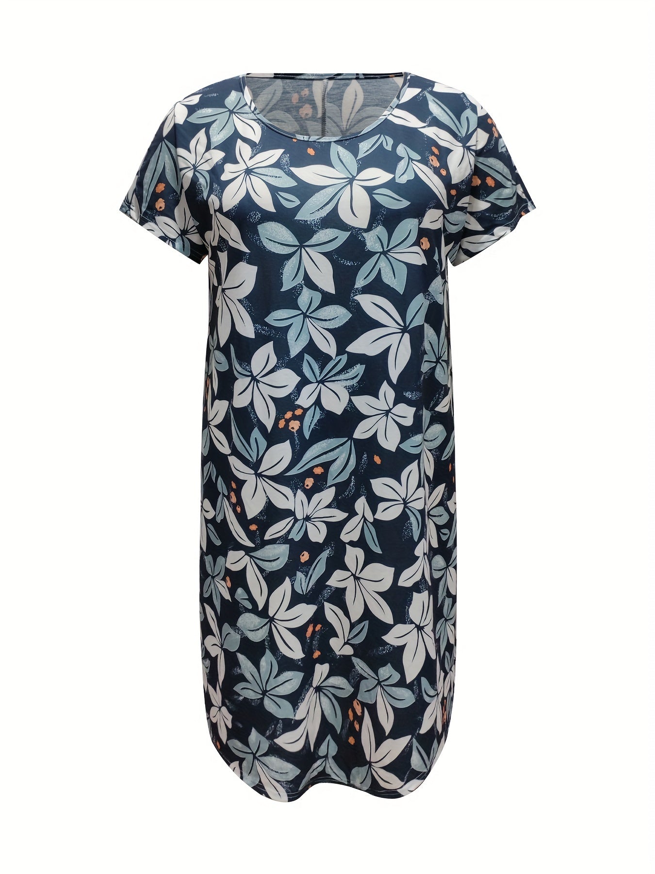  Floral Print Short Sleeve Tee Dress