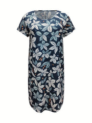  Floral Print Short Sleeve Tee Dress