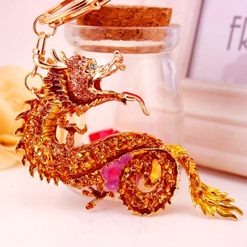 Chinese Zodiac Dragon Keychain Golden Dragon Key Ring Metal Pendant Year's Gift