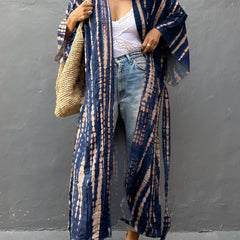 Tie Dye Striped Batwing Sleeve Maxi Beach Cover Up