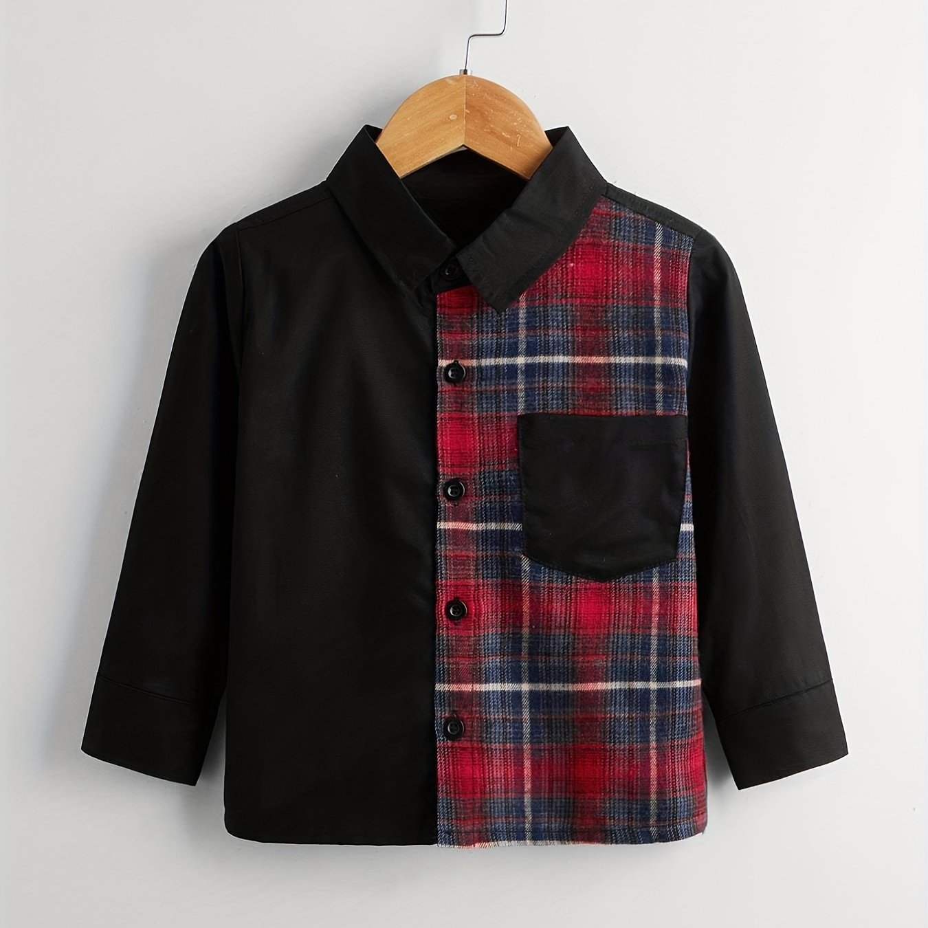 Boys Block Plaid Shirts Long Sleeve Button Down Tops Spring Fall Outwear