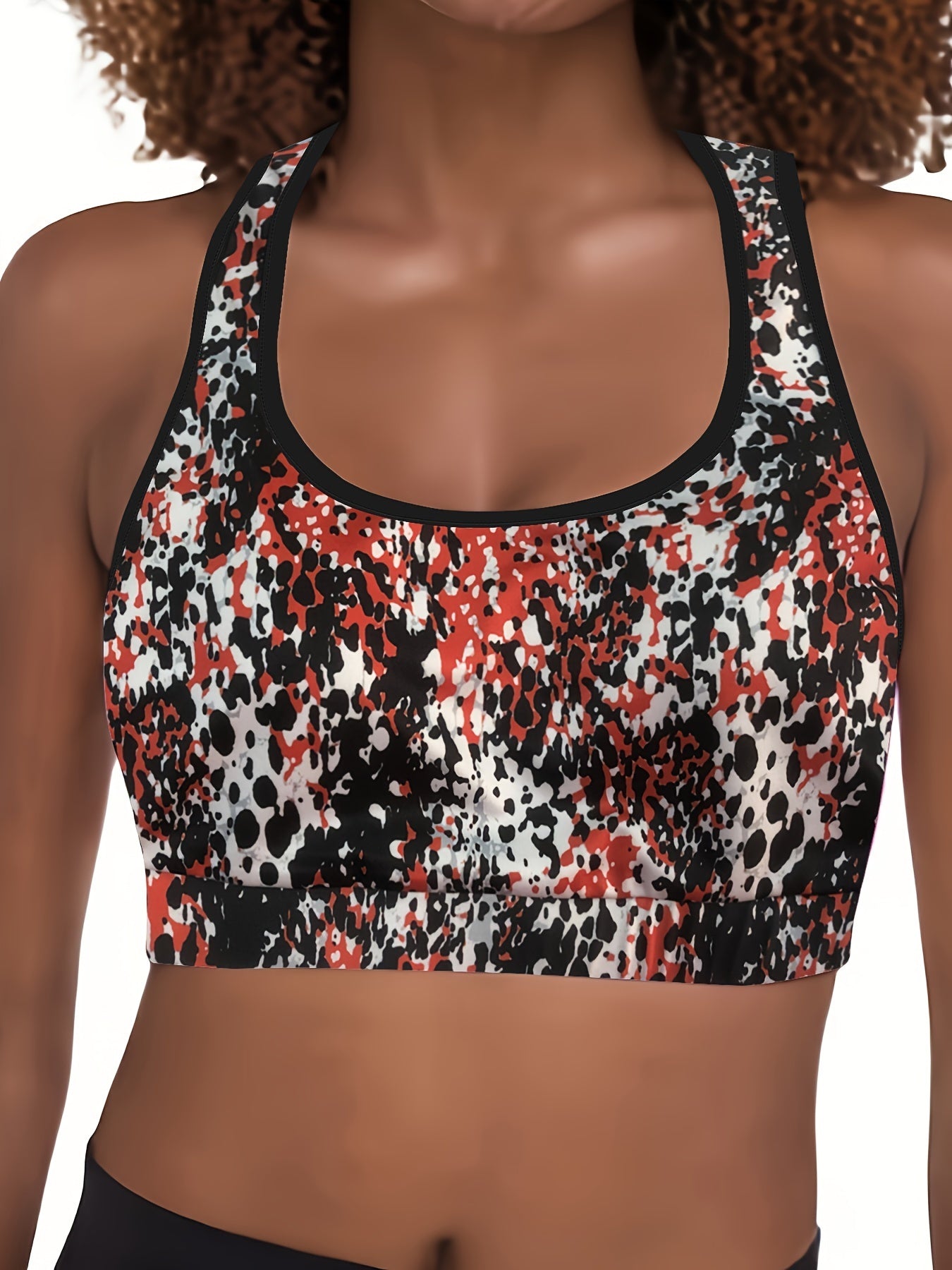 Women's Plus Splash Print Racer Back Shockproof Sports Bra