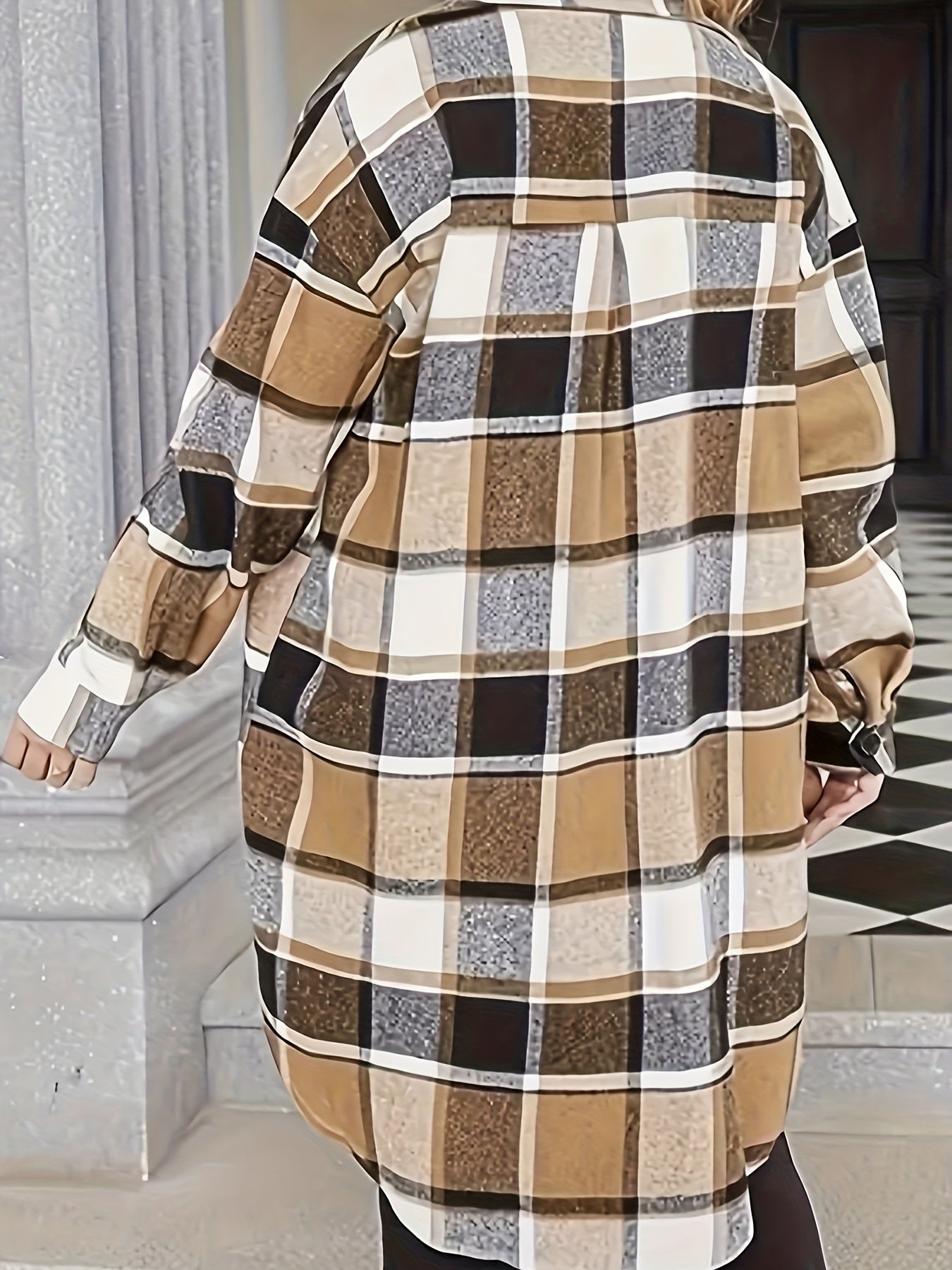  Plaid Button Up Long Sleeve Shirt Coat